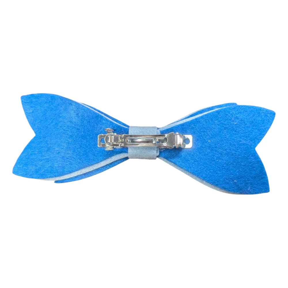 2 Tone Blue Felt Hair Bow Clip